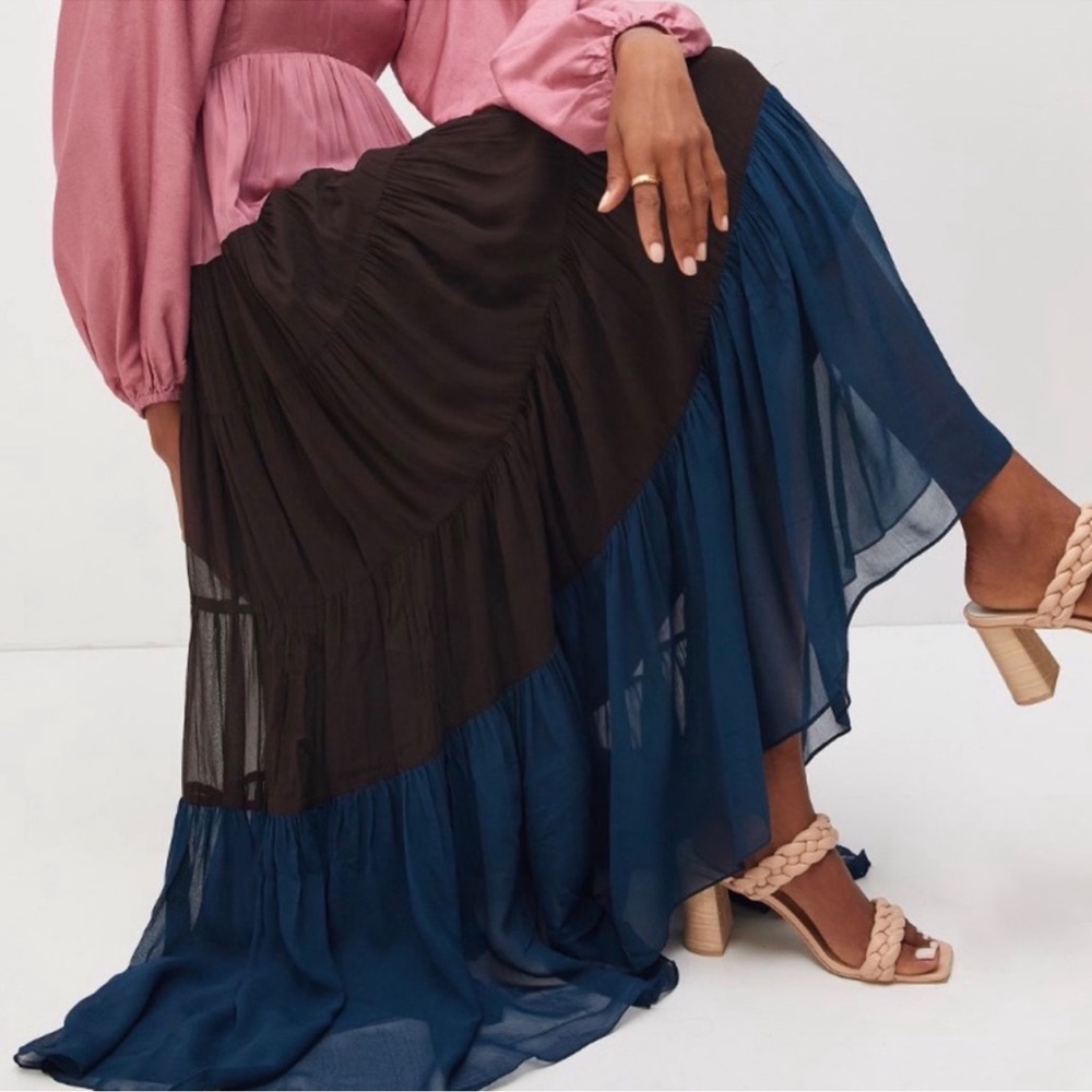 Anthropologie Nirmooha Puffed Sleeve Colorblocked Maxi Dress - Picture 3 of 7